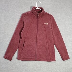 The North Face Women Jacket Medium Red Sherpa Lined Logo Full Zip Mock Neck